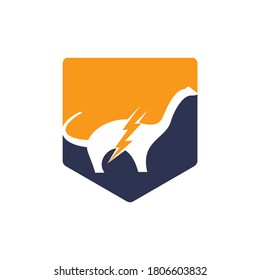 Dino thunder vector logo design. Dinosaur lightning icon logo.