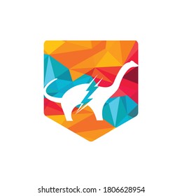Dino thunder vector logo design. Dinosaur lightning icon logo.