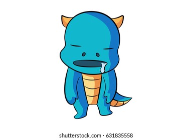 Dino Tired. Vector Illustration. Isolated on white background.