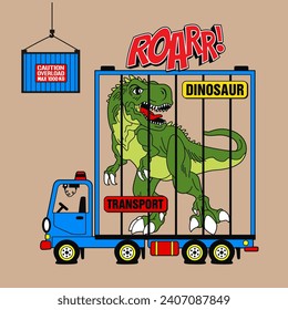 dino transport car, cartoon vector illustration