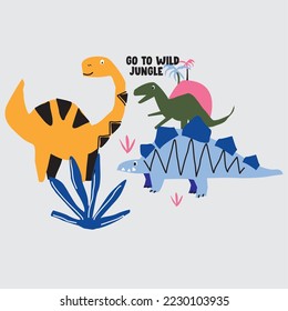 dino tropical jungle vector, hand drawn style 