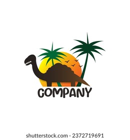 Dino world logo template. Dinosaur park island. Jurassic period retro illustration. Lost world insignia concept. 