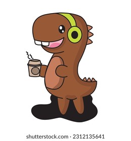 Dino-Bom with coffee catoon for kid