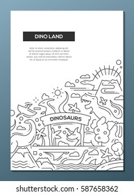 Dinoland - vector simple line design brochure poster, flyer presentation template, A4 size layout