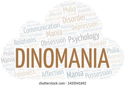 Dinomania word cloud. Type of mania, made with text only.