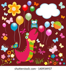 dinos card, happy cute colorful dinosaurs