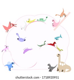 Dinos ( Deinonychus, tyrannosaurus, Spinosaurus, ornithomimus, Archaeopteryx, therizinosaurus, brachiosaurus, maiasaura, stegosaurus, euoplocephalus, triceratops, plesiosaurus, mosasaurus, pteranodon 
