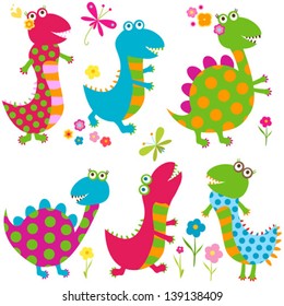 dinos set, happy cute colorful dinosaurs