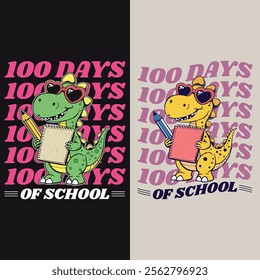 Dinosaur 100 days of school t-shirt design