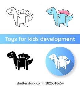 Dinosaur 3D puzzle toy icon. Dino toy for toddlers. Educational games playing figure. Kids imagination development. Linear black and RGB color styles. Isolated vector illustrations
