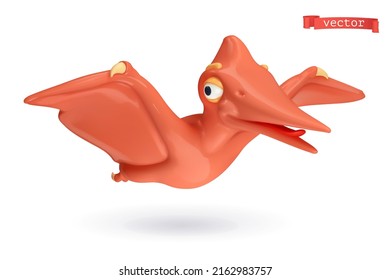 Dinosaur 3d vector icon. Pterodactyl cartoon character