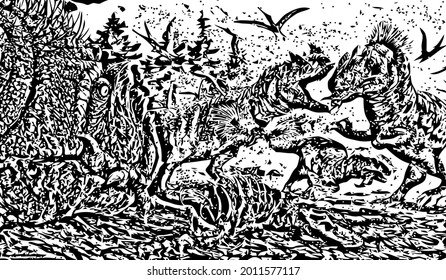 Dinosaur abstract art, very cool and unique. with black and white Color