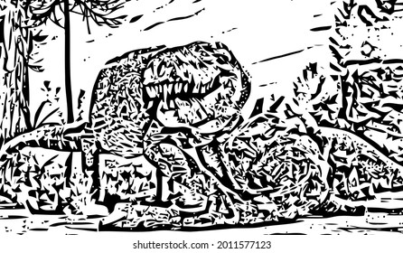 Dinosaur abstract art, very cool and unique. with black and white Color