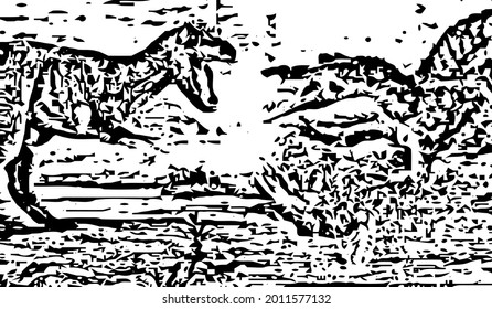 Dinosaur abstract art, very cool and unique. with black and white Color