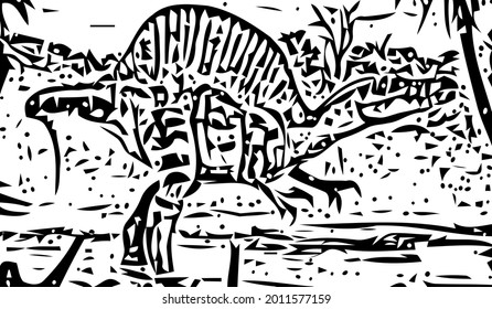Dinosaur abstract art, very cool and unique. with black and white Color