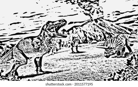 Dinosaur abstract art, very cool and unique. with black and white Color