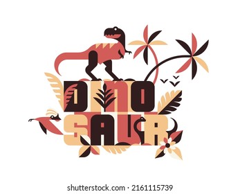 Dinosaur abstract vector illustration with tyrannosaurus rex, brontosaurus, and pterodactyl.