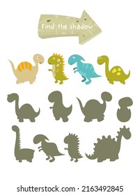 Dinosaur activities for kids. Find the correct shadow for funny dinosaurs. Vector illustration. svg