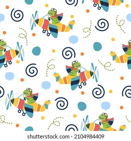 Dinosaur in airplane illustration pattern design