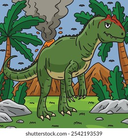 Dinosaur Allosaurus Colored Cartoon Illustration