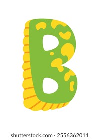 Dinosaur alphabet symbol. Letter B of English alphabet shaped as dino. Children colorful cartoon funny fictional character ABC. Vector flat icon isolated on white background