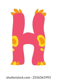 Dinosaur alphabet symbol. Letter H of English alphabet shaped as dino. Children colorful cartoon funny fictional character ABC. Vector flat icon isolated on white background