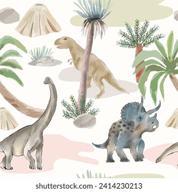 Dinosaur ancient animal in the desert forest seamless pattern