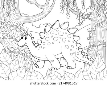 Dinosaur in the ancient forest. Fairytale animal in a magical forest.