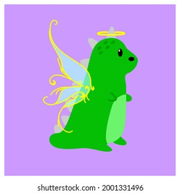 Dinosaur Angel Streetwear Design Green and Purple Color Commercial Use
