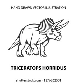 Dinosaur. Angry Triceratops Horridus.
Hand-drawn dinosaur vector illustration.
Dinosaur sketch drawing isolated on white. 
Part of set.
