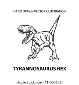 Dinosaur. Angry tyrannosaurus rex.
Hand-drawn dinosaur vector illustration.
Tyrannosaurus sketch drawing isolated on white. 
Part of set.