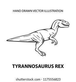 Dinosaur. Angry tyrannosaurus rex.
Hand-drawn dinosaur vector illustration.
Tyrannosaurus sketch drawing isolated on white. 
Part of set.