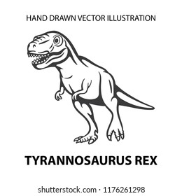 Dinosaur. Angry tyrannosaurus rex.
Hand-drawn dinosaur vector illustration.
Tyrannosaurus sketch drawing isolated on white. 
Part of set.