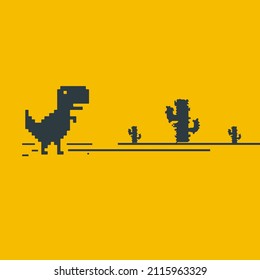 Dinosaur: animal pixel 8 bit concept. Google Chrome Game: No Internet Connection. - Shutterstock ID 2115963329