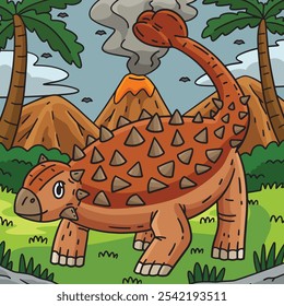 Ilustración de dibujos animados de color de dinosaurio Ankylosaurus