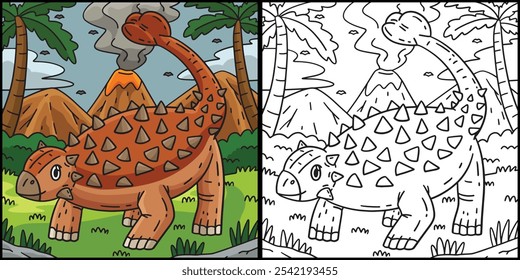 Ilustración de página para colorear de dinosaurio Ankylosaurus