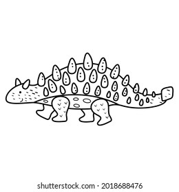 Dinosaur ankylosaurus doodle illustration. An isolated object on a white background. An animal of the Jurassic period similar to a dragon. Coloring pages for kids activity game.