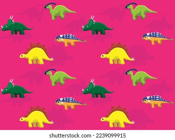 Dinosaur Ankylosaurus Stegosaurus Parasaulorophus Styracosaurus Cartoon Character Seamless Wallpaper Background