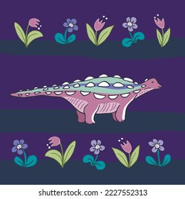 Dinosaur ankylosaurus vector illustrations set.