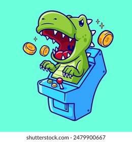 Dinosaur In Arcade Machine Game Cartoon Vector Icon Illustration. Animal Holiday Icon Concept Isolated Premium Vector. Flat Cartoon Style