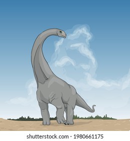 Dinosaur Argentinosaurus in the wild. Vector graphics, book illustration