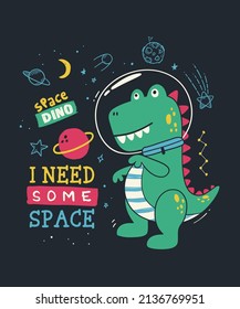 Dinosaur astronaut floating in outer space. Vector clip art illustration 