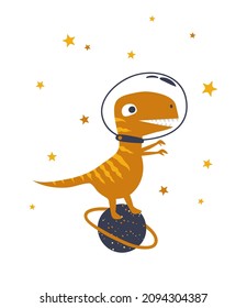 Dinosaur astronaut. Vector illustration isolated on white background.