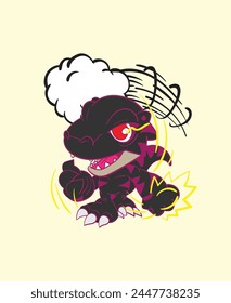 dinosaur attack llustration design for sukajan is mean japan traditional cloth or t-shirt with digital hand drawn Embroidery Men T-shirts Summer Casual Short Sleeve Hip Hop T Shirt Streetwear
