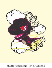 dinosaur attack llustration design for sukajan is mean japan traditional cloth or t-shirt with digital hand drawn Embroidery Men T-shirts Summer Casual Short Sleeve Hip Hop T Shirt Streetwear