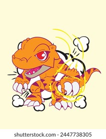 dinosaur attack llustration design for sukajan is mean japan traditional cloth or t-shirt with digital hand drawn Embroidery Men T-shirts Summer Casual Short Sleeve Hip Hop T Shirt Streetwear