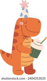 Dinosaurios Bebé Con Vector De Pastel De Cumpleaños Ilustración