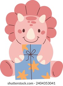 Dinosaurios Bebé Con Ilustración Del Vector Presente De Cumpleaños