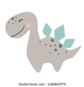 Dinosaur baby boly cute print. Sweet dino. Cool stegosaurus illustration for nursery t-shirt, kids apparel, invitation, simple scandinavian child design. Little sweet one