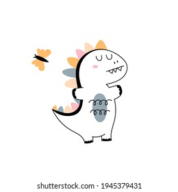 Dinosaur baby cute print. Vector illustration for t shirt, baby clothes, invitation. Simple scandinavian kids design.